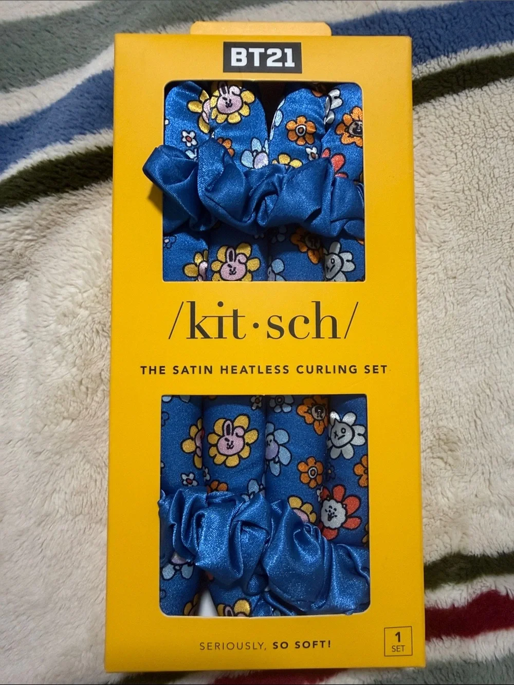 BT21 Kitsch Satin Heatless Curling Set - Blue Floral
